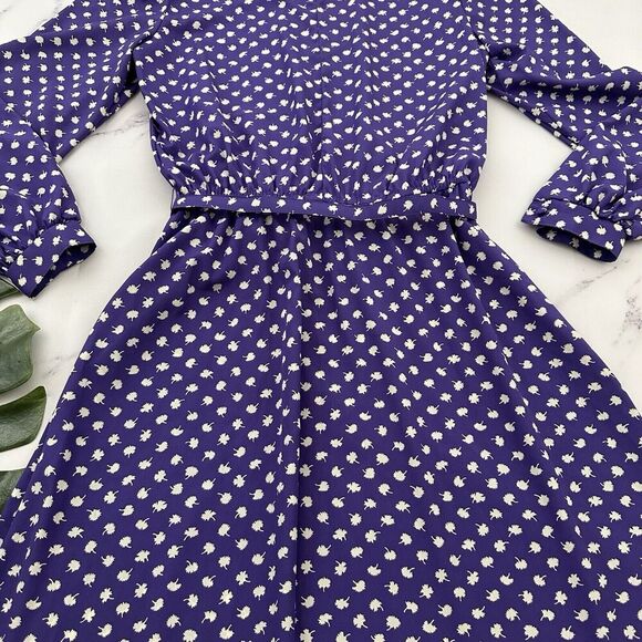 Jonathan Martin Womens Vintage 80s Midi Shirt Dress Size 13/14 Purple Floral - Picture 10 of 11